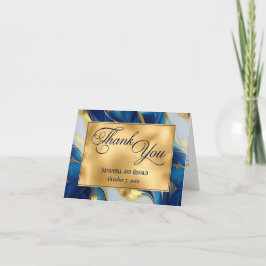 Elegante Imitats Gold, Blue & White Wedding Vielen Dankeskarte