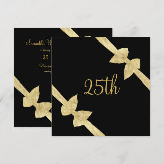 Elegante Imitats Gold Bows 25. Geburtstag Einladung