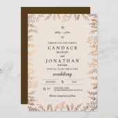 Elegante Imitats Gold Foliage Hochzeit Einladung (Vorne/Hinten)