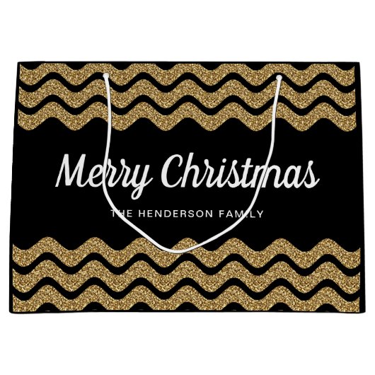 Elegante Imitats Gold Glitzer Frohe Weihnachten Große Geschenktüte (Vorderseite)