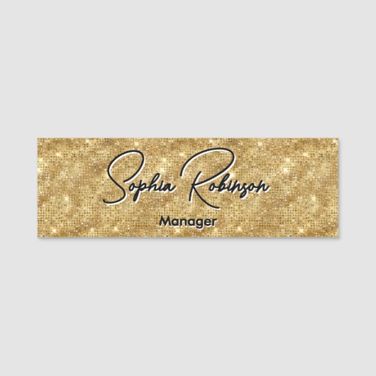Elegante Imitats Gold Glitzer Name Tag Namensschild (Vorderseite)