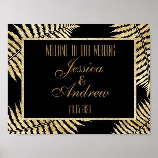 Elegante Imitats Gold Leaf Bracken Wedding Willkom Poster (Vorne)