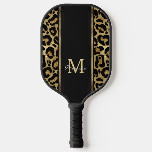 Elegante Imitats Gold Leopard Tierprägung personal Pickleball Schläger (Vorderseite)