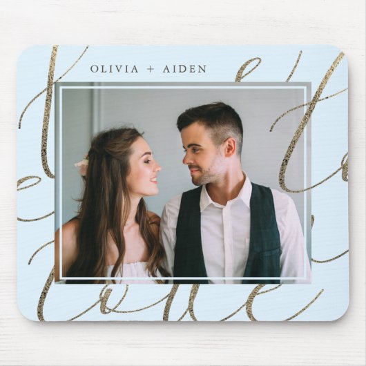 Elegante Imitats Gold Liebe Script mit Foto und Na Mousepad (Vorne)