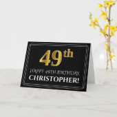 Elegante Imitats Gold Look "49. Geburtstag" + Name Karte (Gelbe Blume)