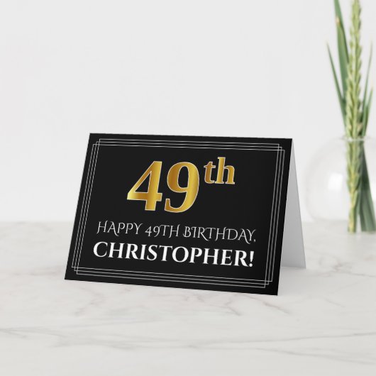 Elegante Imitats Gold Look "49. Geburtstag" + Name Karte (Vorderseite)