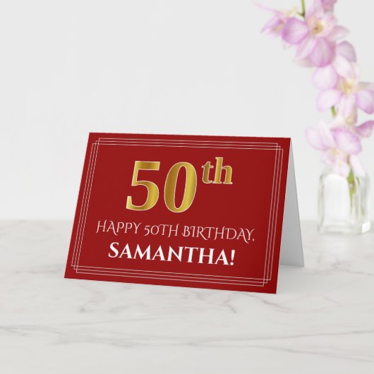 Elegante Imitats Gold Look "50th" Geburtstag, Name Karte (Orchidee)