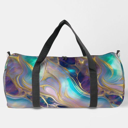 Elegante Imitats Gold mit Aquamarinem und Lila Opa Duffle Bag (Rückseite)