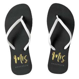 Elegante Imitats Gold Name Mrs. Black Stripes Badesandalen