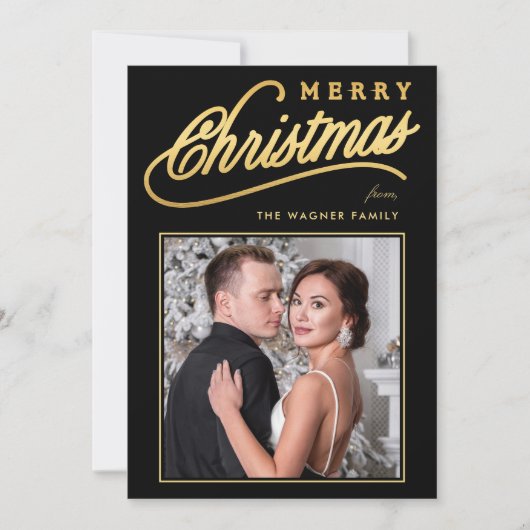 Elegante Imitats Gold Script Frohe Weihnachten Fot (Vorderseite)