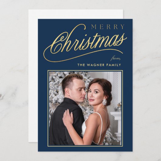 Elegante Imitats Gold Script Frohe Weihnachten Fot (Vorne/Hinten)