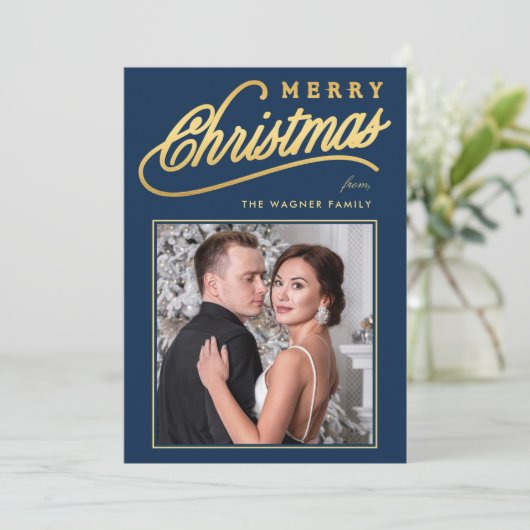 Elegante Imitats Gold Script Frohe Weihnachten Fot (Stehend Vorderseite)