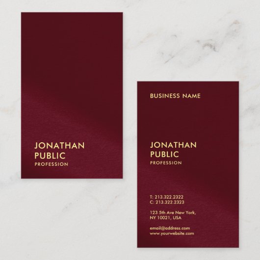 Elegante Imitats Gold Text Template Burgundy Red L Visitenkarte (Vorne/Hinten)