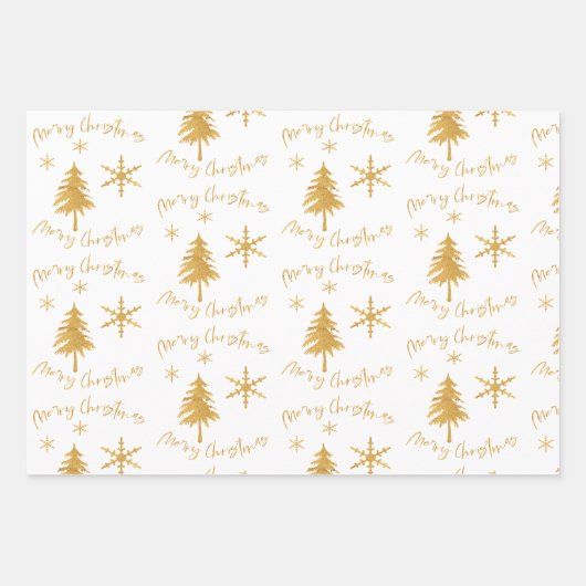 Elegante Imitats Gold Weihnachtsbaum Muster Gesche Geschenkpapier Set (Vorderseite 2)