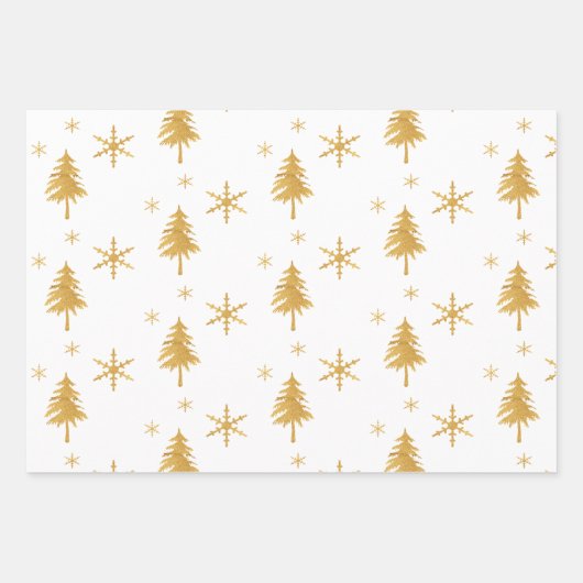 Elegante Imitats Gold Weihnachtsbaum Muster Gesche Geschenkpapier Set (Vorderseite)