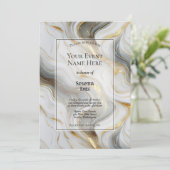 Elegante Imitats Goldene, graue und weiße Marmorve Einladung (Stehend Vorderseite)