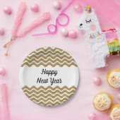 Elegante Imitats Goldener Glitzer Glücklich Neues Pappteller (Party)