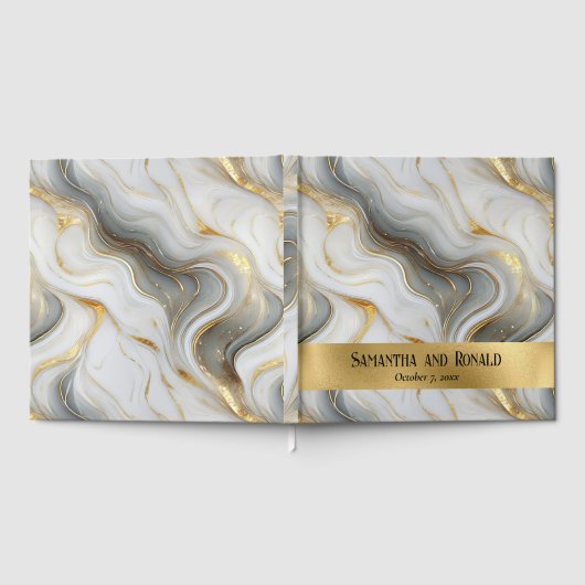 Elegante Imitats Goldgraue Marmorhochzeit Gästebuch (Voll)