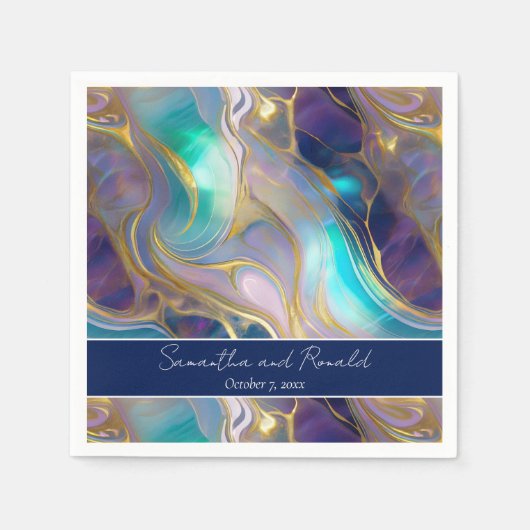 Elegante Imitats Hochzeit Gold und Blue Opal Stone Serviette (Vorderseite)