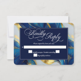 Elegante Imitats Hochzeit in Gold, Blau und Weiß RSVP Karte