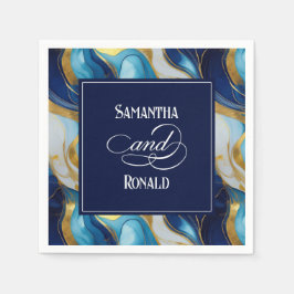 Elegante Imitats Hochzeit in Gold, Blau und Weiß Serviette