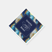 Elegante Imitats Hochzeit in Gold, Blau und Weiß Serviette (Ecke)