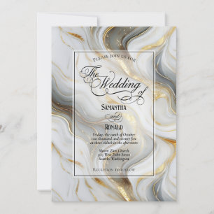 Elegante Imitats Hochzeit in Gold, Grau und Weiß Einladung