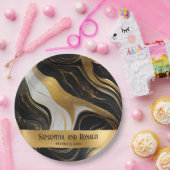 Elegante Imitats Hochzeit in Gold, Schwarz und Wei Pappteller (Party)