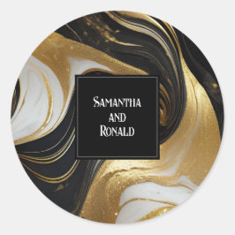 Elegante Imitats Hochzeit in Gold, Schwarz und Wei Runder Aufkleber