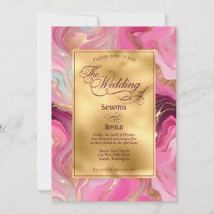 Elegante Imitats Hochzeit in Gold und Rosa Einladung