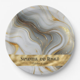 Elegante Imitats Hochzeit in Gold, Weiß und Grau Pappteller
