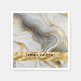 Elegante Imitats Hochzeit in Gold, Weiß und Grau Serviette