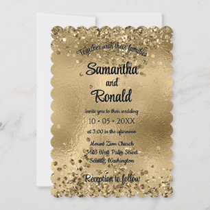 Elegante Imitats Hochzeit mit Gold Glitzer und Foi Einladung