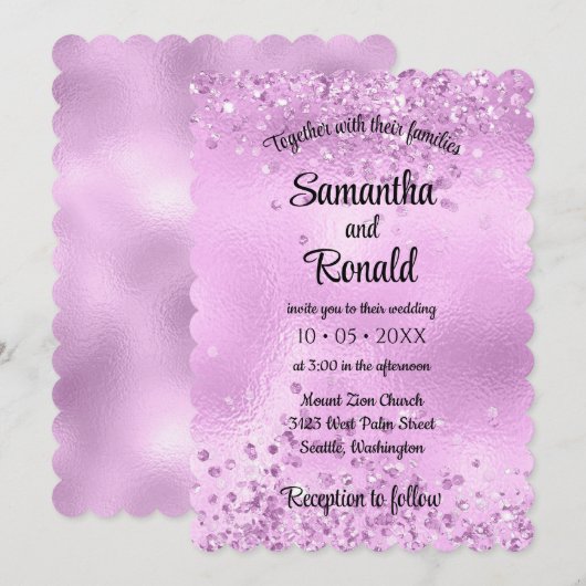 Elegante Imitats Lilac Glitzer and Foil Wedding Einladung (Vorne/Hinten)