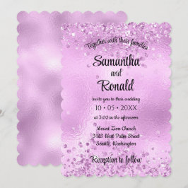 Elegante Imitats Lilac Glitzer and Foil Wedding Einladung