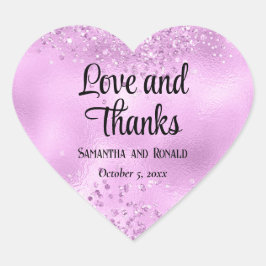 Elegante Imitats Lilac Glitzer and Foil Wedding Herz-Aufkleber