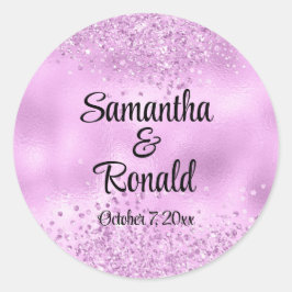 Elegante Imitats Lilac Glitzer and Foil Wedding Runder Aufkleber