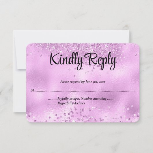 Elegante Imitats Lilac Glitzer Foil Wedding RSVP K (Vorderseite)