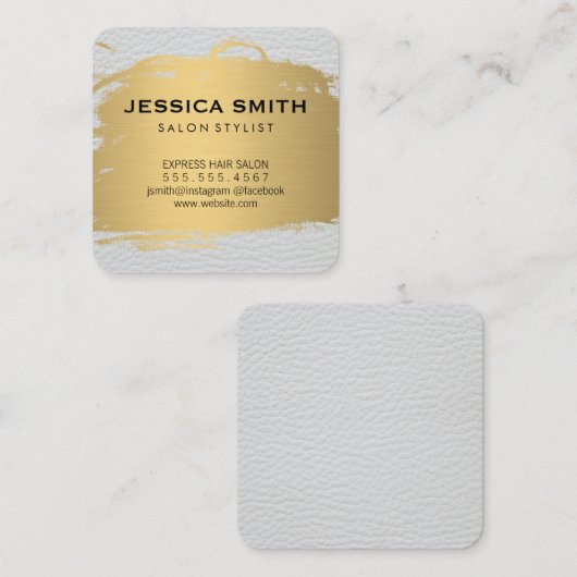 Elegante Imitats Metallic Gold Weißleder Print Quadratische Visitenkarte (Vorne/Hinten)