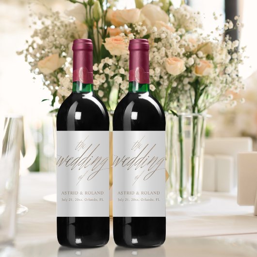 Elegante Imitats Metallic Gold & White Wedding Weinetikett