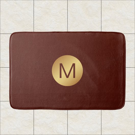 Elegante Imitats Red Leather & Gold Monogram Initi Badematte