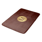 Elegante Imitats Red Leather & Gold Monogram Initi Badematte (Schrägansicht)