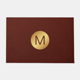 Elegante Imitats Red Leather & Gold Monogram Initi Fußmatte