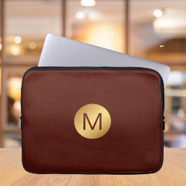 Elegante Imitats Red Leather & Gold Monogram Initi Laptopschutzhülle
