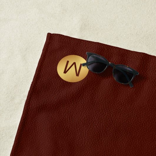 Elegante Imitats Red Leather & Gold Monogram Initi Strandtuch (Beispiel)