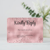 Elegante Imitats Rosa Glitzer & Foil Wedding RSVP  Karte (Stehend Vorderseite)