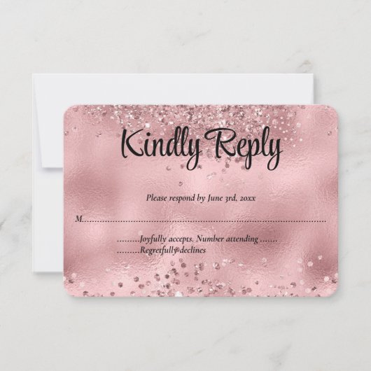 Elegante Imitats Rosa Glitzer & Foil Wedding RSVP  Karte (Vorderseite)