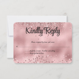 Elegante Imitats Rosa Glitzer & Foil Wedding RSVP  Karte