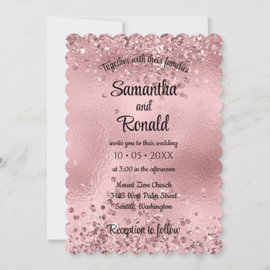 Elegante Imitats Rosa Glitzer und Foil Wedding Einladung (Vorderseite)