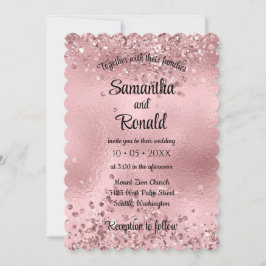 Elegante Imitats Rosa Glitzer und Foil Wedding Einladung
